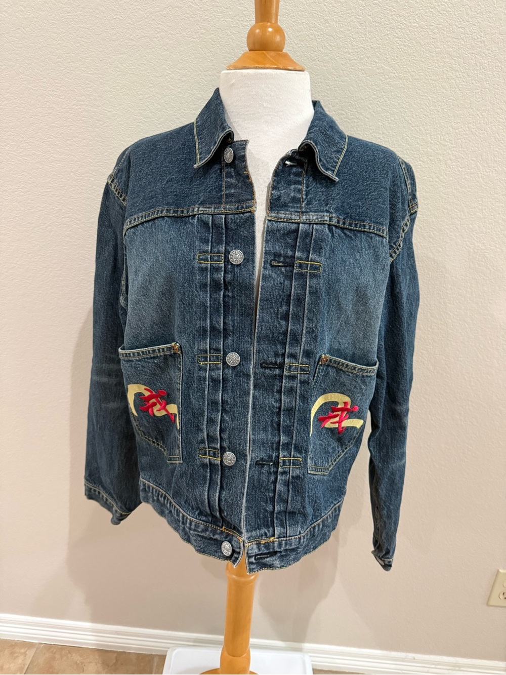 Evisu  Blue Denim Jacket Lot 3006 Water Margins Size Medium Evisu Ranch